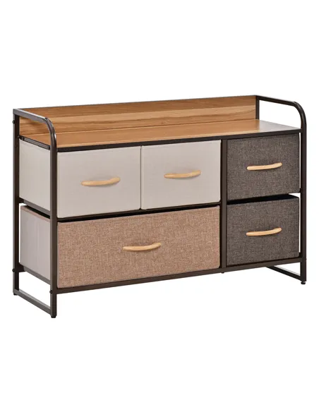 HOMCOM 5-Drawer Dresser, Linen Fabric Chest of Drawers, Dresser Tower Unit for Bedroom Hallway Entryway, Storage Organizer with 