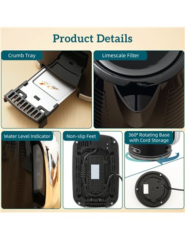 HOMCOM Modern Kettle and Toaster Set - Black