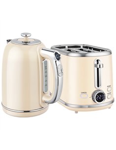 HOMCOM Polished Retro 40-100°C Kettle and Toaster Set - Cream
