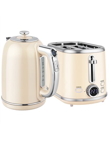 HOMCOM Polished Retro 40-100°C Kettle and Toaster Set - Cream