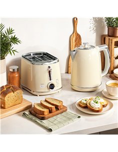 HOMCOM Polished Retro 40-100°C Kettle and Toaster Set - Cream 2