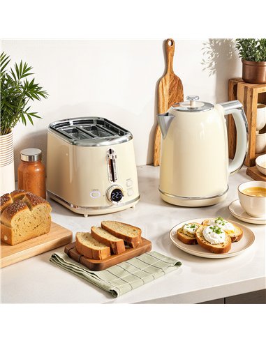 HOMCOM Polished Retro 40-100°C Kettle and Toaster Set - Cream