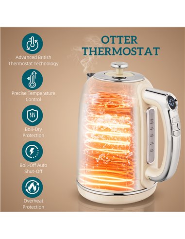 HOMCOM Polished Retro 40-100°C Kettle and Toaster Set - Cream