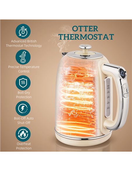 HOMCOM Polished Retro 40-100°C Kettle and Toaster Set - Cream