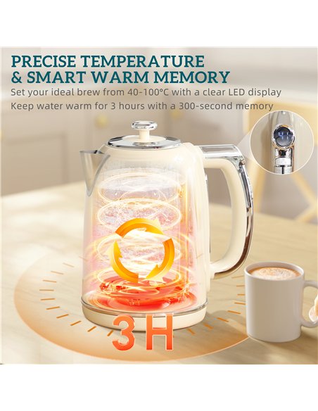 HOMCOM Polished Retro 40-100°C Kettle and Toaster Set - Cream