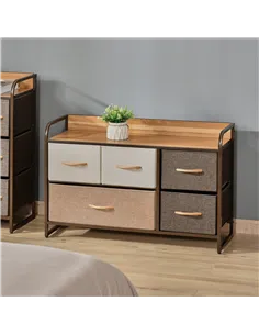 HOMCOM 5-Drawer Dresser, Linen Fabric Chest of Drawers, Dresser Tower Unit for Bedroom Hallway Entryway, Storage Organizer with  2