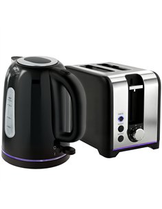 HOMCOM Simple Polished Toaster and Kettle Set - Black