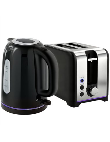 HOMCOM Simple Polished Toaster and Kettle Set - Black