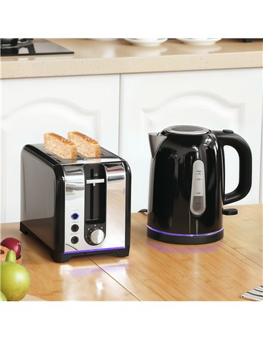 HOMCOM Simple Polished Toaster and Kettle Set - Black