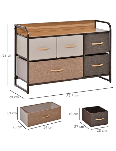 HOMCOM 5-Drawer Dresser, Linen Fabric Chest of Drawers, Dresser Tower Unit for Bedroom Hallway Entryway, Storage Organizer with 
