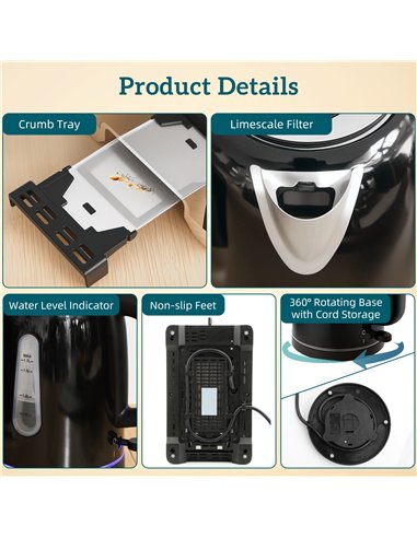 HOMCOM Simple Polished Toaster and Kettle Set - Black