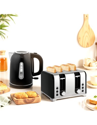 HOMCOM Kettle and Toaster Set, 1.7L 3000W Rapid Boil Jug Kettle with Otter Thermostat, Limescale Filter, 4 Slice Toaster with 7 