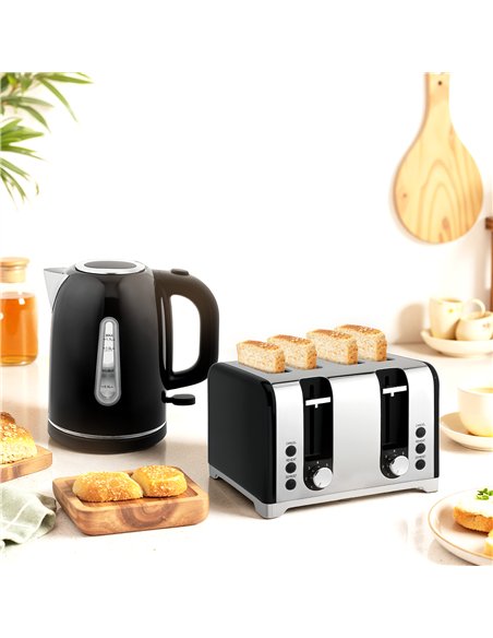 HOMCOM Kettle and Toaster Set, 1.7L 3000W Rapid Boil Jug Kettle with Otter Thermostat, Limescale Filter, 4 Slice Toaster with 7 