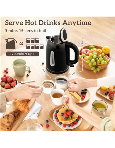 HOMCOM Kettle and Toaster Set, 1.7L 3000W Rapid Boil Jug Kettle with Otter Thermostat, Limescale Filter, 4 Slice Toaster with 7 