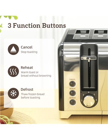 HOMCOM Kettle and Toaster Set, 1.7L 3000W Rapid Boil Jug Kettle with Otter Thermostat, Limescale Filter, 4 Slice Toaster with 7 