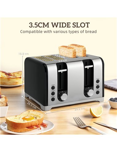 HOMCOM Kettle and Toaster Set, 1.7L 3000W Rapid Boil Jug Kettle with Otter Thermostat, Limescale Filter, 4 Slice Toaster with 7 