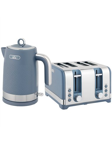 HOMCOM Sleek Textured Kettle and Four-Slice Toaster Set - Blue