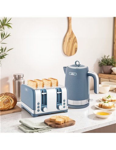 HOMCOM Sleek Textured Kettle and Four-Slice Toaster Set - Blue