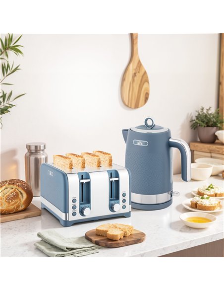 HOMCOM Sleek Textured Kettle and Four-Slice Toaster Set - Blue