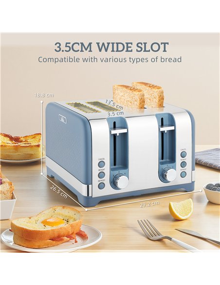 HOMCOM Sleek Textured Kettle and Four-Slice Toaster Set - Blue