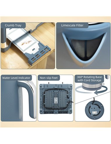 HOMCOM Sleek Textured Kettle and Four-Slice Toaster Set - Blue