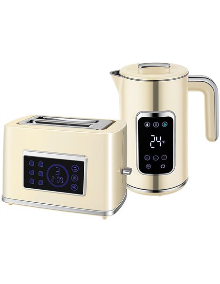 HOMCOM Touch Screen Kettle and Toaster Set - Cream