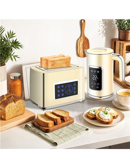 HOMCOM Touch Screen Kettle and Toaster Set - Cream