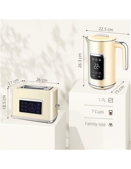 HOMCOM Touch Screen Kettle and Toaster Set - Cream