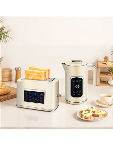 HOMCOM Touch Screen Kettle and Toaster Set - Cream