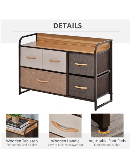 HOMCOM 5-Drawer Dresser, Linen Fabric Chest of Drawers, Dresser Tower Unit for Bedroom Hallway Entryway, Storage Organizer with 
