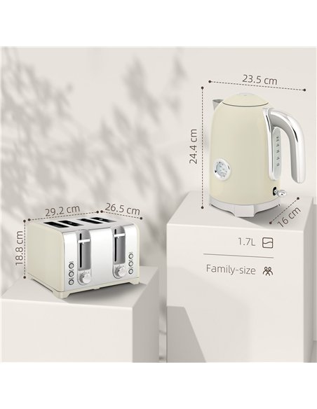HOMCOM Retro 3000W Kettle and Toaster Set - Grey