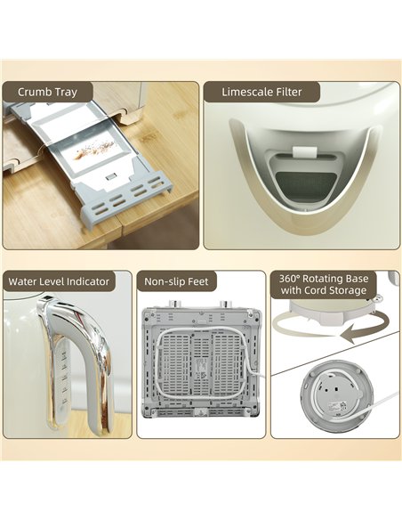 HOMCOM Retro 3000W Kettle and Toaster Set - Grey