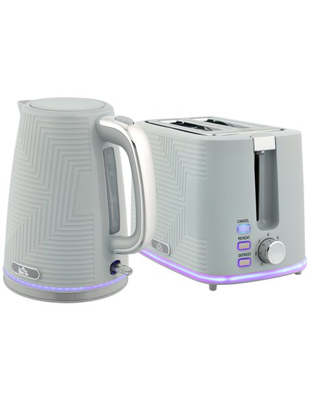HOMCOM Modern Kettle and Toaster Set - Grey