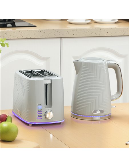 HOMCOM Modern Kettle and Toaster Set - Grey