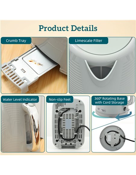 HOMCOM Modern Kettle and Toaster Set - Grey