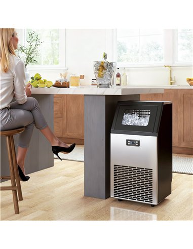 HOMCOM Commercial Ice Maker Machine, Freestanding Stainless Steel Ice Machine with Self-Cleaning, LCD Display, 45kg/24 Hours and