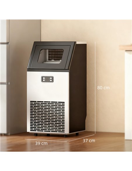 HOMCOM Commercial Ice Maker Machine, Freestanding Stainless Steel Ice Machine with Self-Cleaning, LCD Display, 45kg/24 Hours and