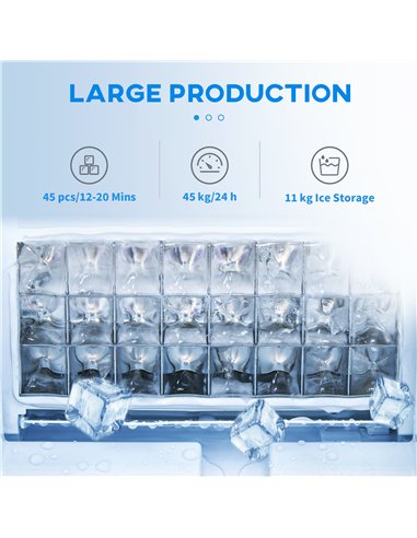 HOMCOM Commercial Ice Maker Machine, Freestanding Stainless Steel Ice Machine with Self-Cleaning, LCD Display, 45kg/24 Hours and