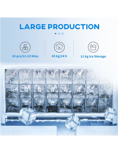 HOMCOM Commercial Ice Maker Machine, Freestanding Stainless Steel Ice Machine with Self-Cleaning, LCD Display, 45kg/24 Hours and