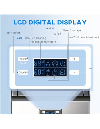 HOMCOM Commercial Ice Maker Machine, Freestanding Stainless Steel Ice Machine with Self-Cleaning, LCD Display, 45kg/24 Hours and