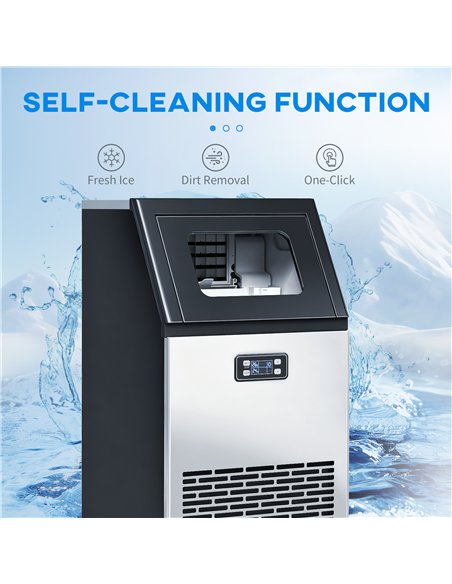 HOMCOM Commercial Ice Maker Machine, Freestanding Stainless Steel Ice Machine with Self-Cleaning, LCD Display, 45kg/24 Hours and