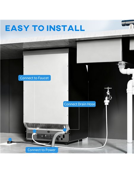 HOMCOM Commercial Ice Maker Machine, Freestanding Stainless Steel Ice Machine with Self-Cleaning, LCD Display, 45kg/24 Hours and