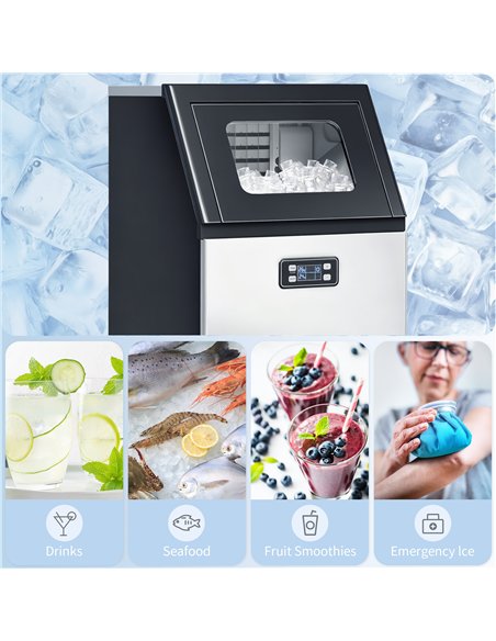 HOMCOM Commercial Ice Maker Machine, Freestanding Stainless Steel Ice Machine with Self-Cleaning, LCD Display, 45kg/24 Hours and