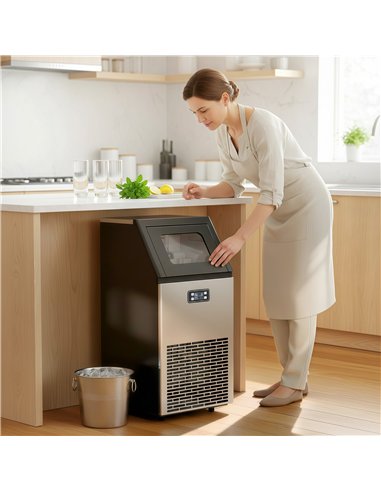 HOMCOM Commercial Ice Maker Machine, Freestanding Stainless Steel Ice Machine with Self-Cleaning, LCD Display, 45kg/24 Hours and