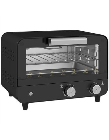 HOMCOM Small Toaster Oven, 12L Multifunction Mini Countertop Oven with Glass Door, Adjustable Temperature and Timer, Black