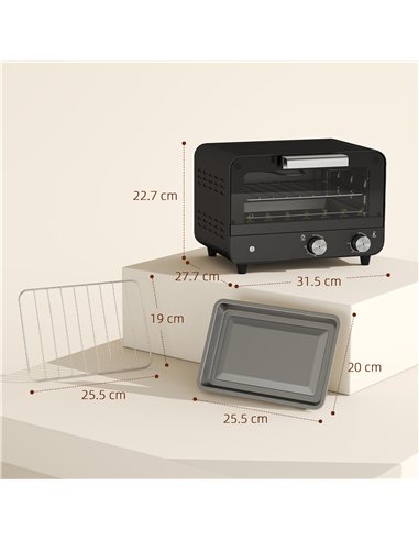 HOMCOM Small Toaster Oven, 12L Multifunction Mini Countertop Oven with Glass Door, Adjustable Temperature and Timer, Black