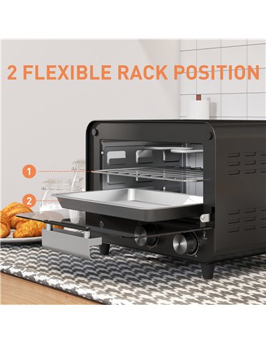 HOMCOM Small Toaster Oven, 12L Multifunction Mini Countertop Oven with Glass Door, Adjustable Temperature and Timer, Black