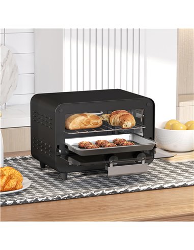 HOMCOM Small Toaster Oven, 12L Multifunction Mini Countertop Oven with Glass Door, Adjustable Temperature and Timer, Black