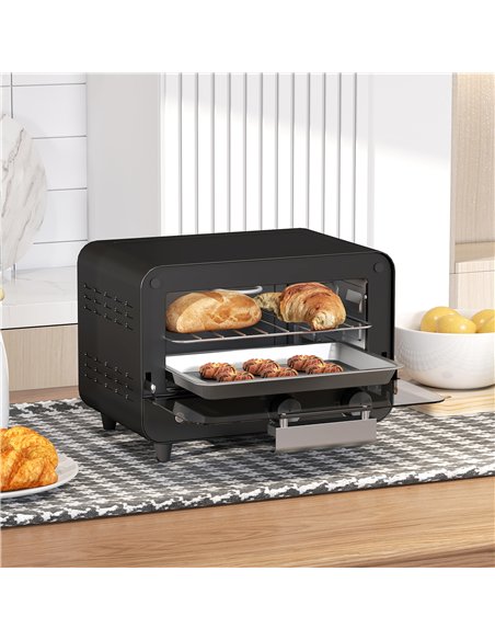 HOMCOM Small Toaster Oven, 12L Multifunction Mini Countertop Oven with Glass Door, Adjustable Temperature and Timer, Black