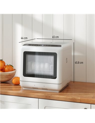 HOMCOM 6L Five-Mode Tabletop Dishwasher - White
